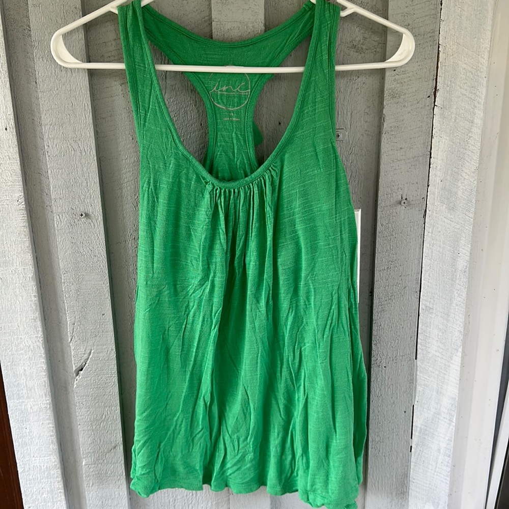 INC racer-back tank top with ruffle detail